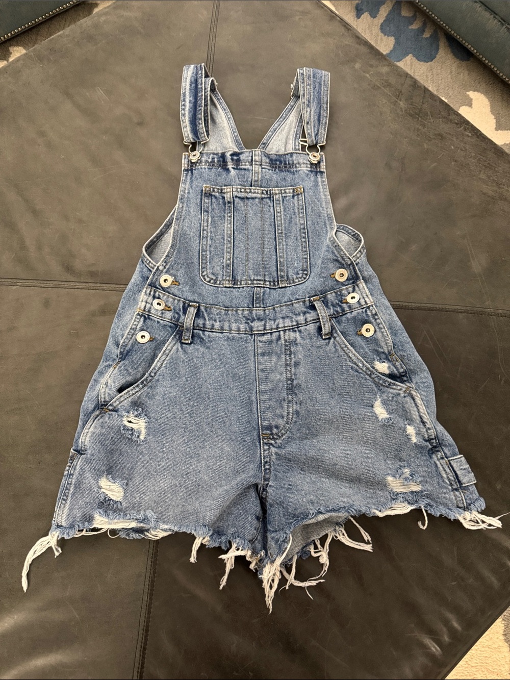 CottonOn Denim Utility Shorts Overalls - Distressed Blue